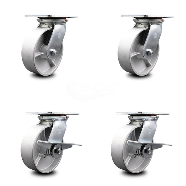 6 Inch Semi Steel Swivel Caster Set with Ball Bearings 2 Brakes